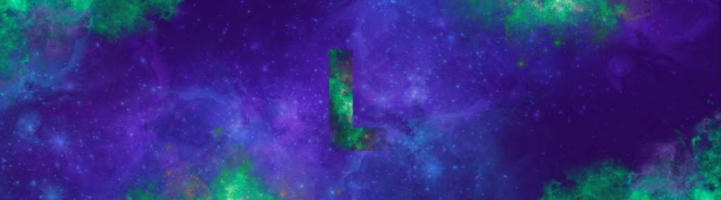 Fahl grün schimmerndes L in violetter Sternenlandschaft