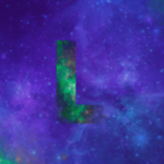 Fahl grün schimmerndes L in violetter Sternenlandschaft
