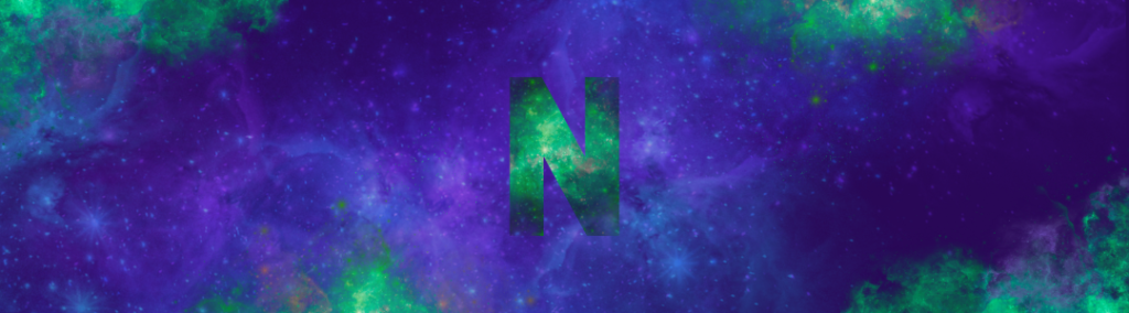 Fahl grün schimmerndes N in violetter Sternenlandschaft