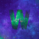 Fahl grün schimmerndes W in violetter Sternenlandschaft
