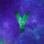 Fahl grün schimmerndes Y in violetter Sternenlandschaft