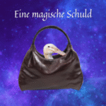 Überschrift "Eine magische Schuld" über einem Bild einer Ente, die aus einer schwarzen Umhängetasche herausguckt vor einem lila Galaxyhintergrund