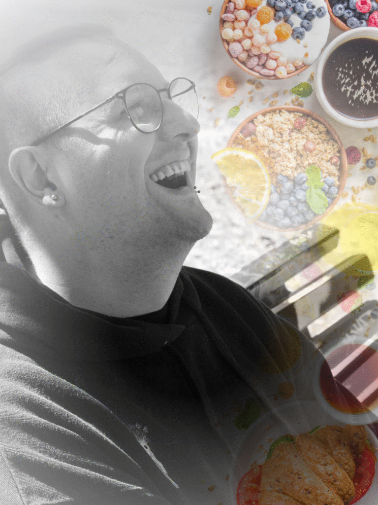 Bild von mir verblasst rechts Frühstücksbuffet - ich hab Hunger