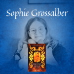 Bild der Autorin, Coverbild, auf blauem Hintergrund.